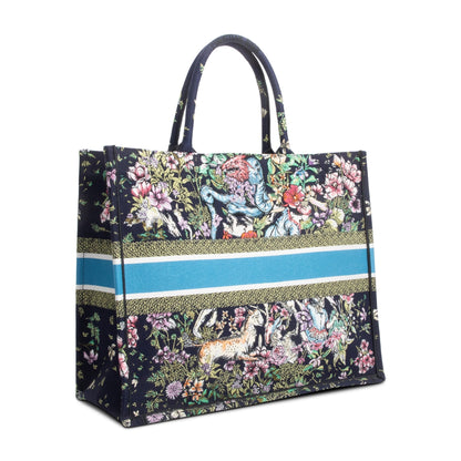 Christian Dior 2023 Navy Multicolor Toile De Jouy D-Constellation Embroidery Large Book Tote