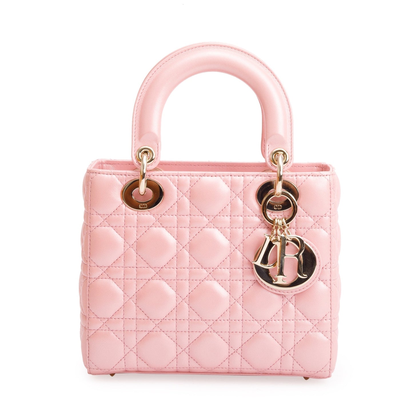 Christian Dior 2023 Pink Metallic Cannage Lambskin Leather Small Lady Dior Bag