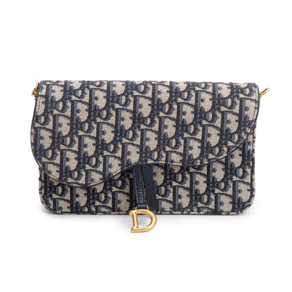 Christian Dior 2024 Oblique Jacquard Saddle Pouch with Chain