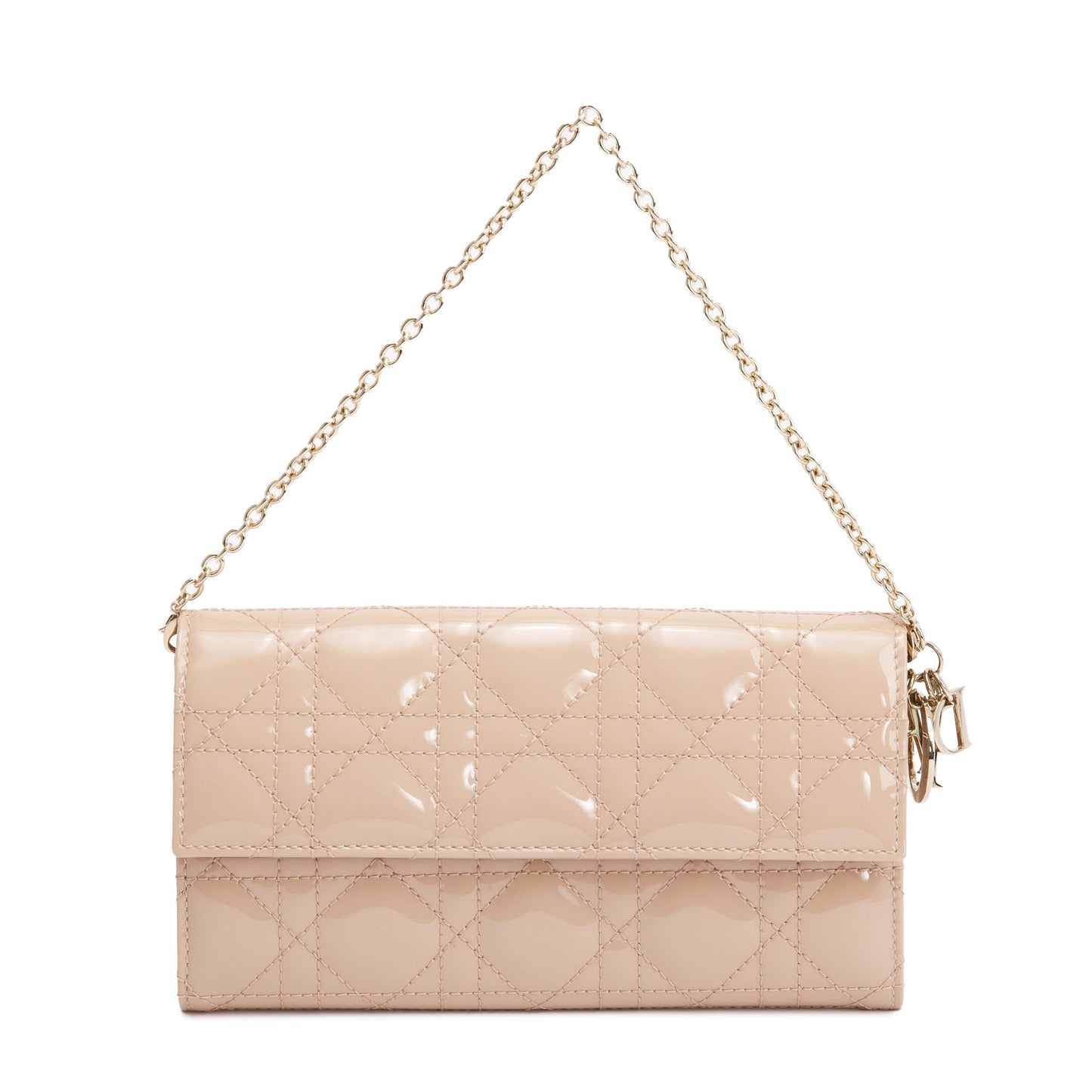 Christian Dior Beige Cannage Patent Leather Rendezvous Wallet on Chain