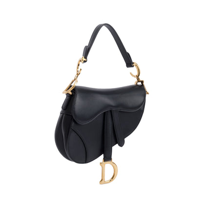 Christian Dior Black Calfskin Leather Mini Saddle Bag
