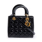 Christian Dior Black Cannage Patent Leather Medium Lady Dior Bag