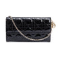 Christian Dior Black Cannage Patent Leather Rendezvous Wallet on Chain