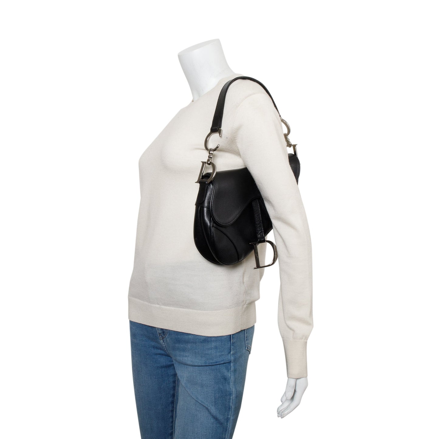 Christian Dior Black Grained Calfskin Leather Saddle Bag