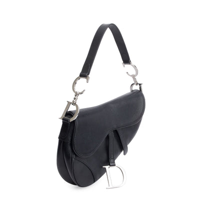 Christian Dior Black Grained Calfskin Leather Saddle Bag