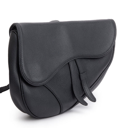 Christian Dior Black Grained Calfskin Leather Saddle Bag
