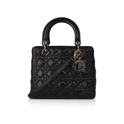 Christian Dior Black Lambskin Medium Lady Dior Bag