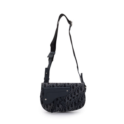 Christian Dior Black Oblique Jacquard Saddle Pouch
