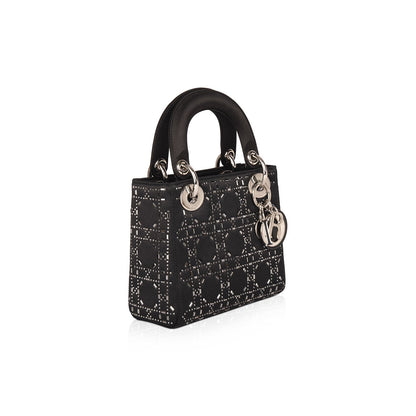 Christian Dior Black Strass Cannage Satin Mini Lady Dior Bag