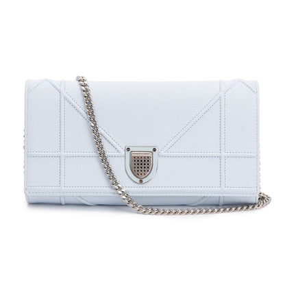 Christian Dior Blue Calfskin Leather Diorama Wallet on Chain
