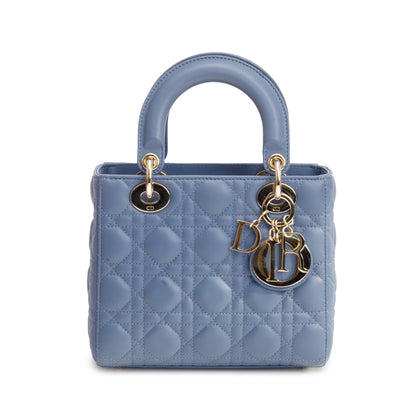 Christian Dior Blue Cannage Leather Small Lady Dior Bag