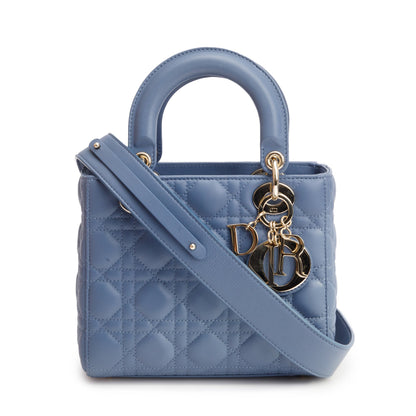 Christian Dior Blue Cannage Leather Small Lady Dior Bag
