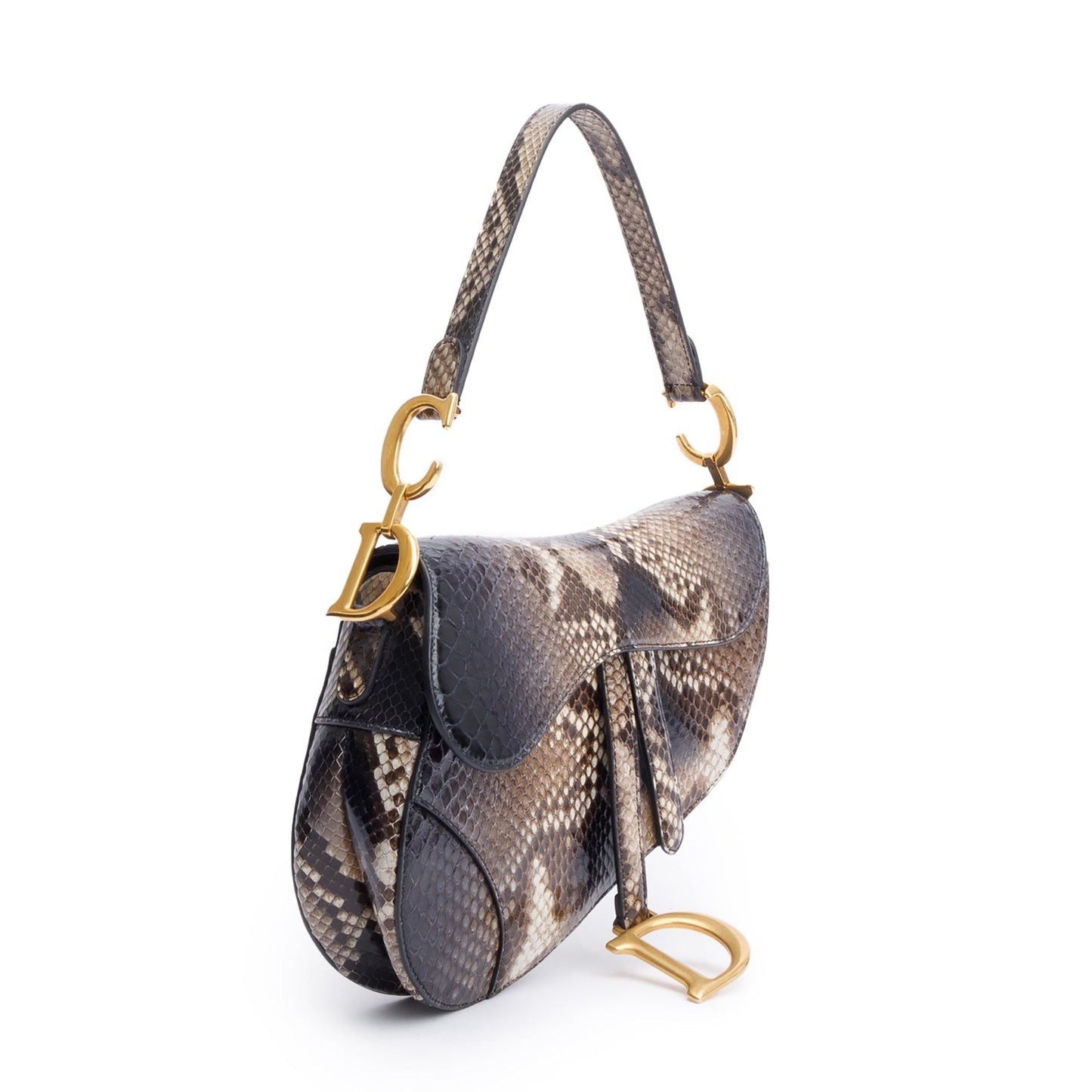 Christian Dior Brown Snakeskin Saddle Bag