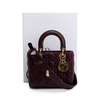 Christian Dior Burgundy Cannage Leather Small Lady Dior Bag