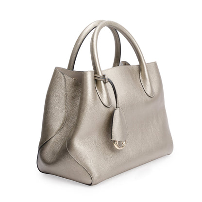 Christian Dior Gold Metallic Calfskin Leather Small Open Bar Tote
