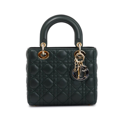 Christian Dior Green Cannage Lambskin Leather Small Lady Dior My Abcdior Bag