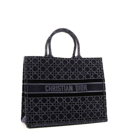 DIOR EMBROIDERED CANNAGE VELVET LARGE BOOK TOTE BAG