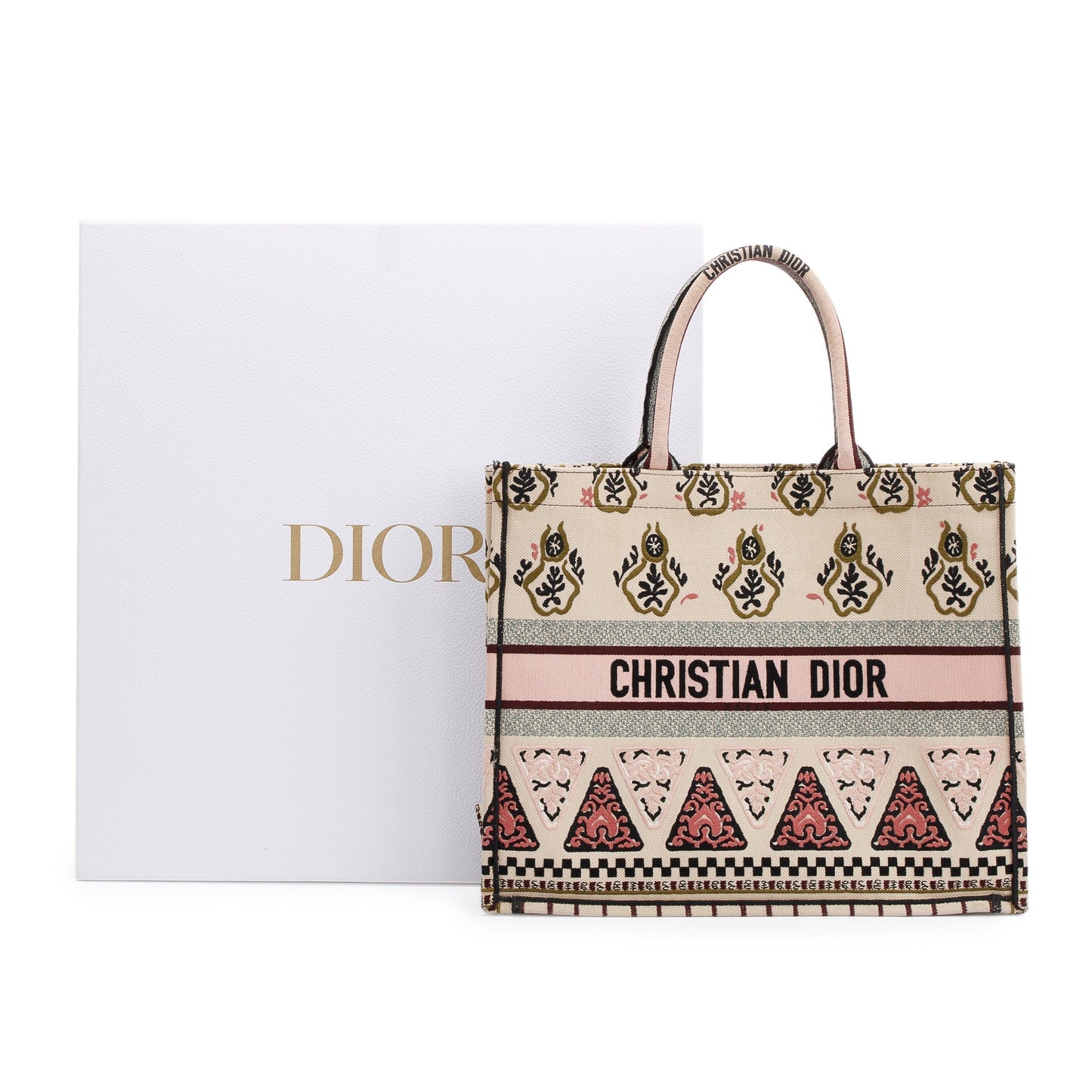 Christian Dior Large Multicolor Embroidered Geometric Canvas Book Tote