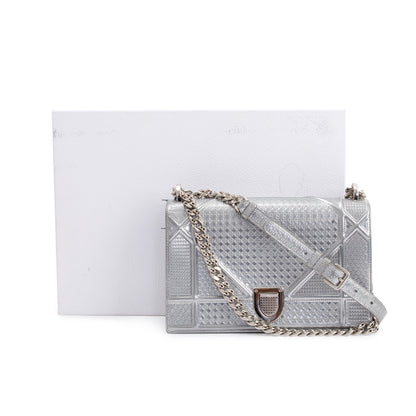 Christian Dior Large Silver Metallic Microcannage Diorama Shoulder Bag