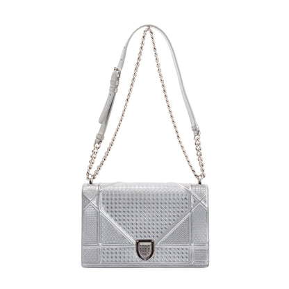 Christian Dior Large Silver Metallic Microcannage Diorama Shoulder Bag