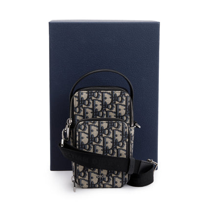 Christian Dior Men 2022 Beige & Black Oblique Jacquard Micro Rider Crossbody Pouch