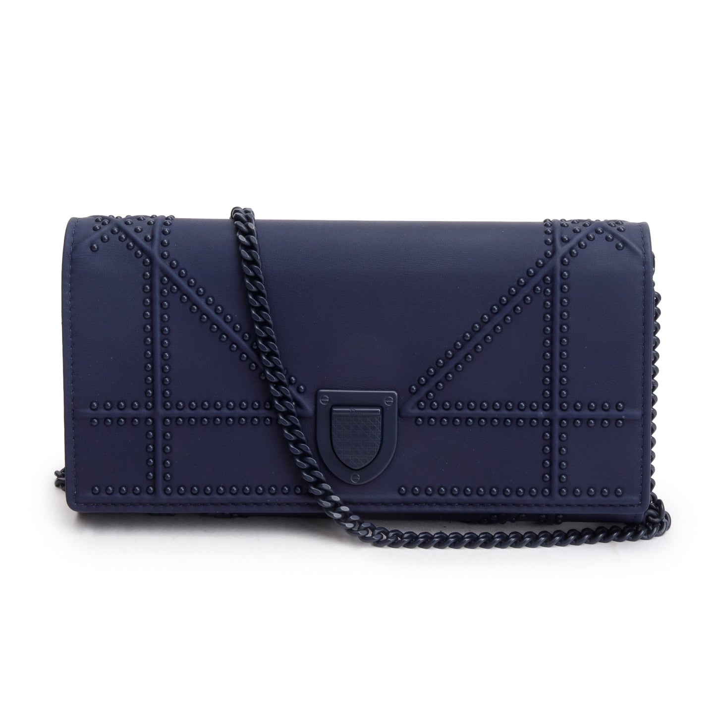Christian Dior Navy Ultra Matte Calfskin Leather Studded Croisiere Diorama Wallet on Chain
