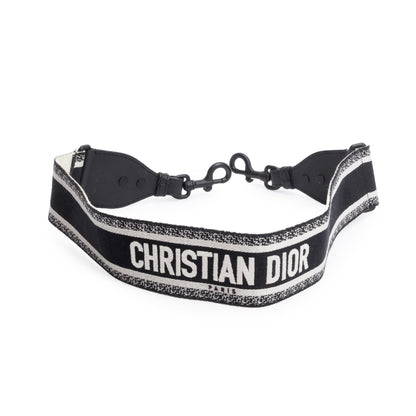 Christian Dior Navy/Beige Embroidered Woven Canvas Logo Shoulder Strap
