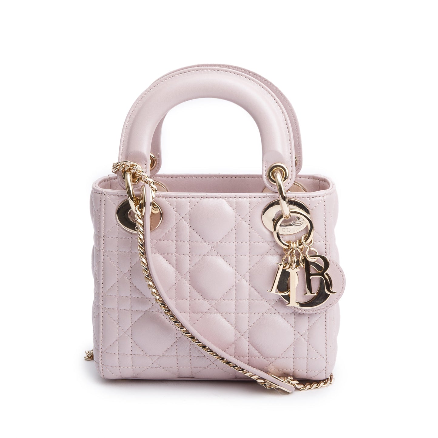 Christian Dior Pink Iridescent Cannage Leather Mini Lady Dior Bag