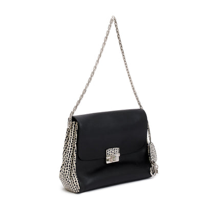 Christian Dior Python-Trimmed Black Calfskin Leather Large Diorling Bag