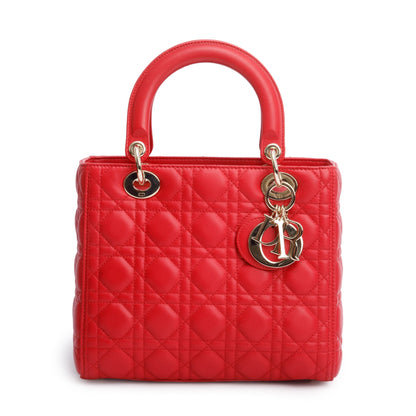 Christian Dior Red Cannage Lambskin Leather Small Lady Dior Bag