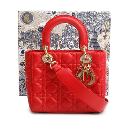 Christian Dior Red Cannage Lambskin Leather Small Lady Dior My AbCDior Bag