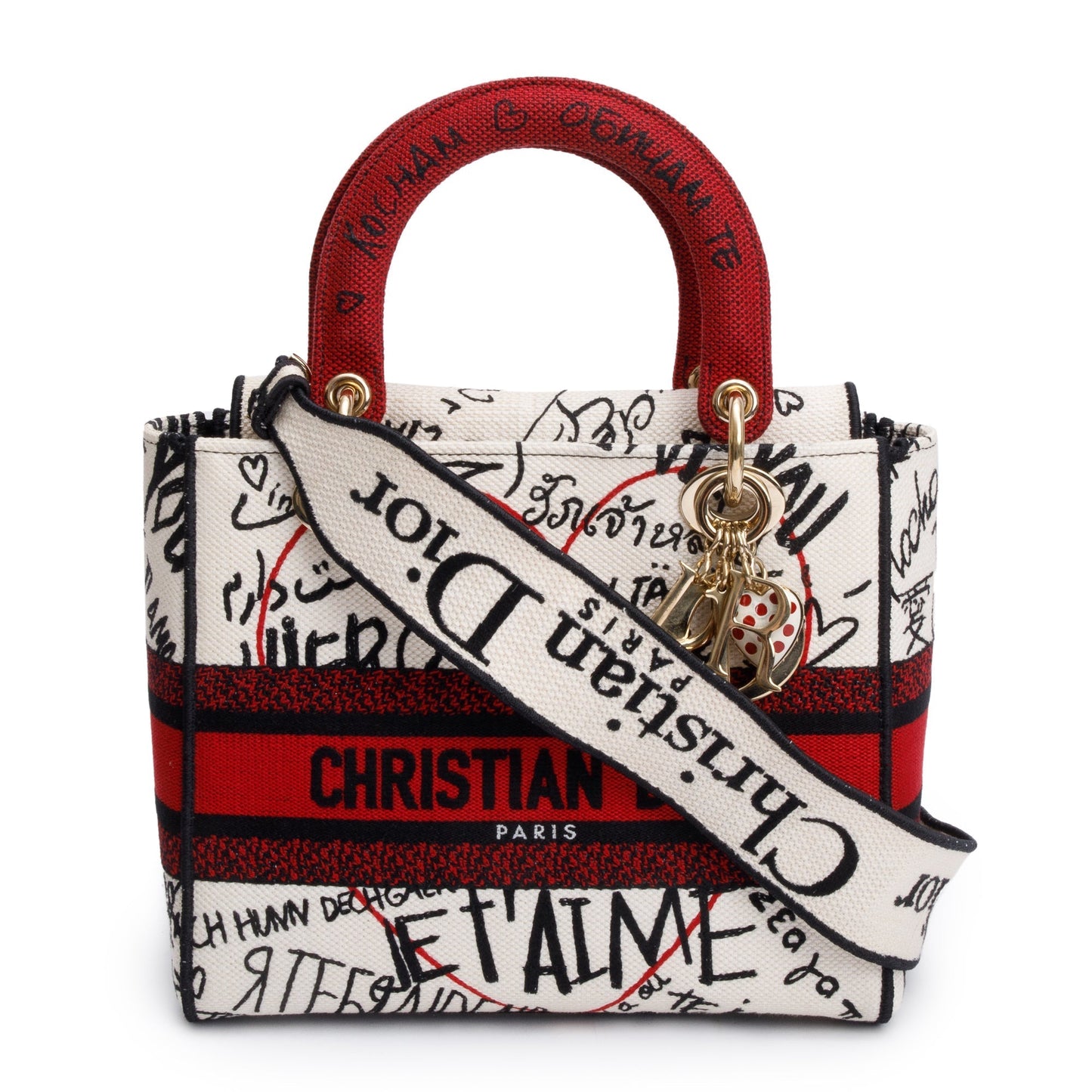 Christian Dior Red/White/Black Canvas Dioramour Graffiti Medium Lady Di-Lite Bag