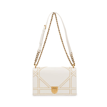 Christian Dior White Calfskin Leather Medium Studded Diorama Flap Bag