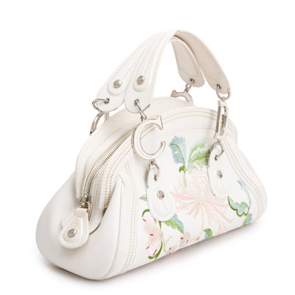 Christian Dior White Embroidered Calfskin Leather Small Detective Bag