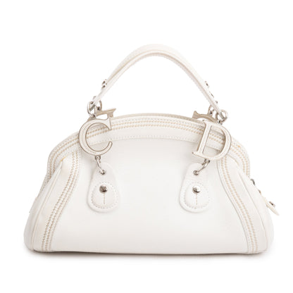 Christian Dior White Embroidered Calfskin Leather Small Detective Bag
