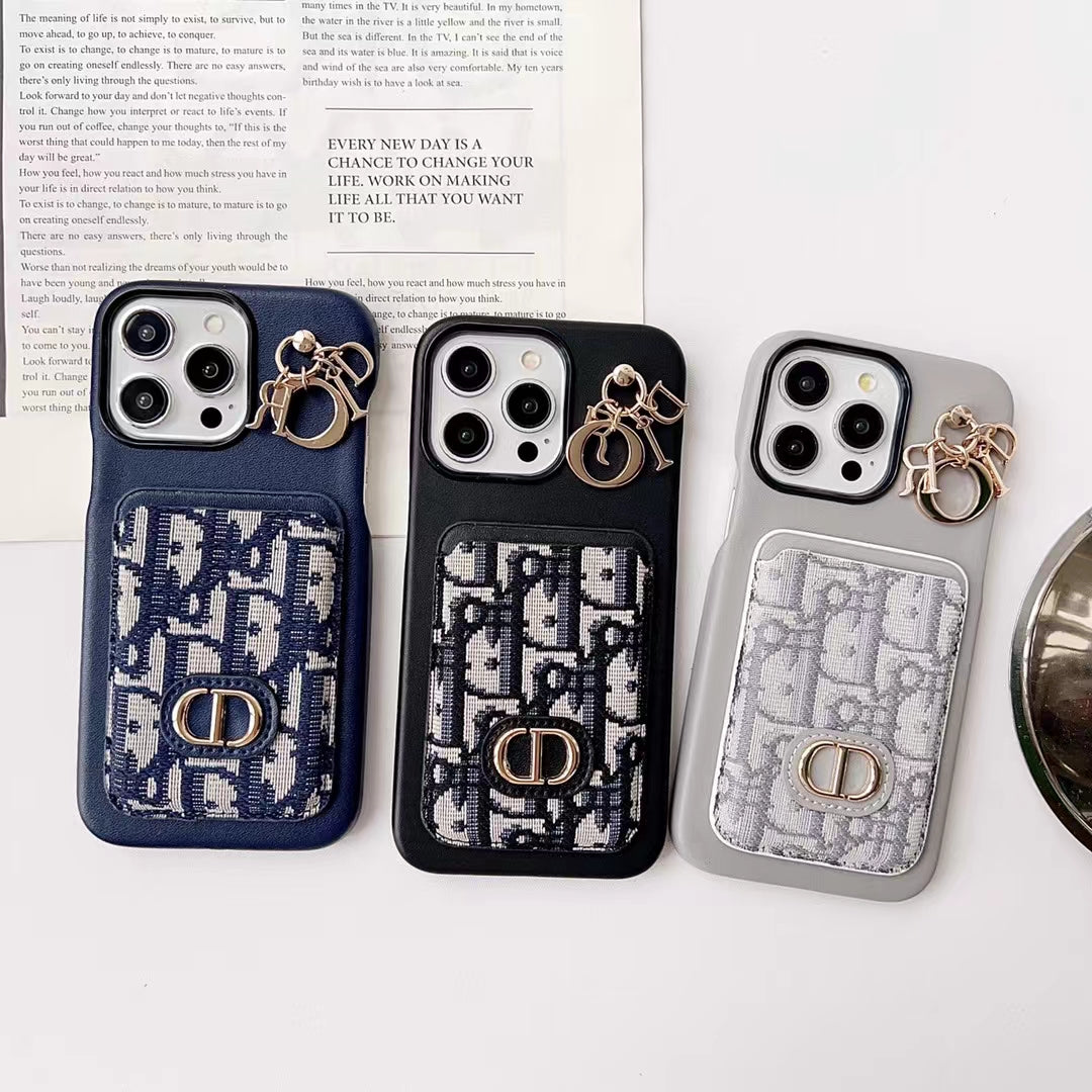 Christian Dior iPhone Case Card Slot for 12 13 14 15 Pro Max Plus