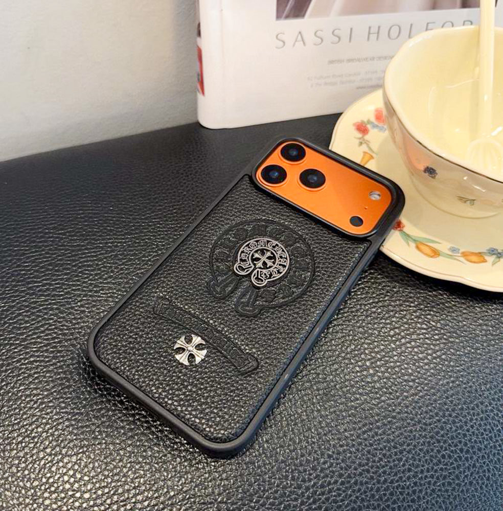 Leather Chrome Heart iPhone Case for 1317 / Pro / Pro Max