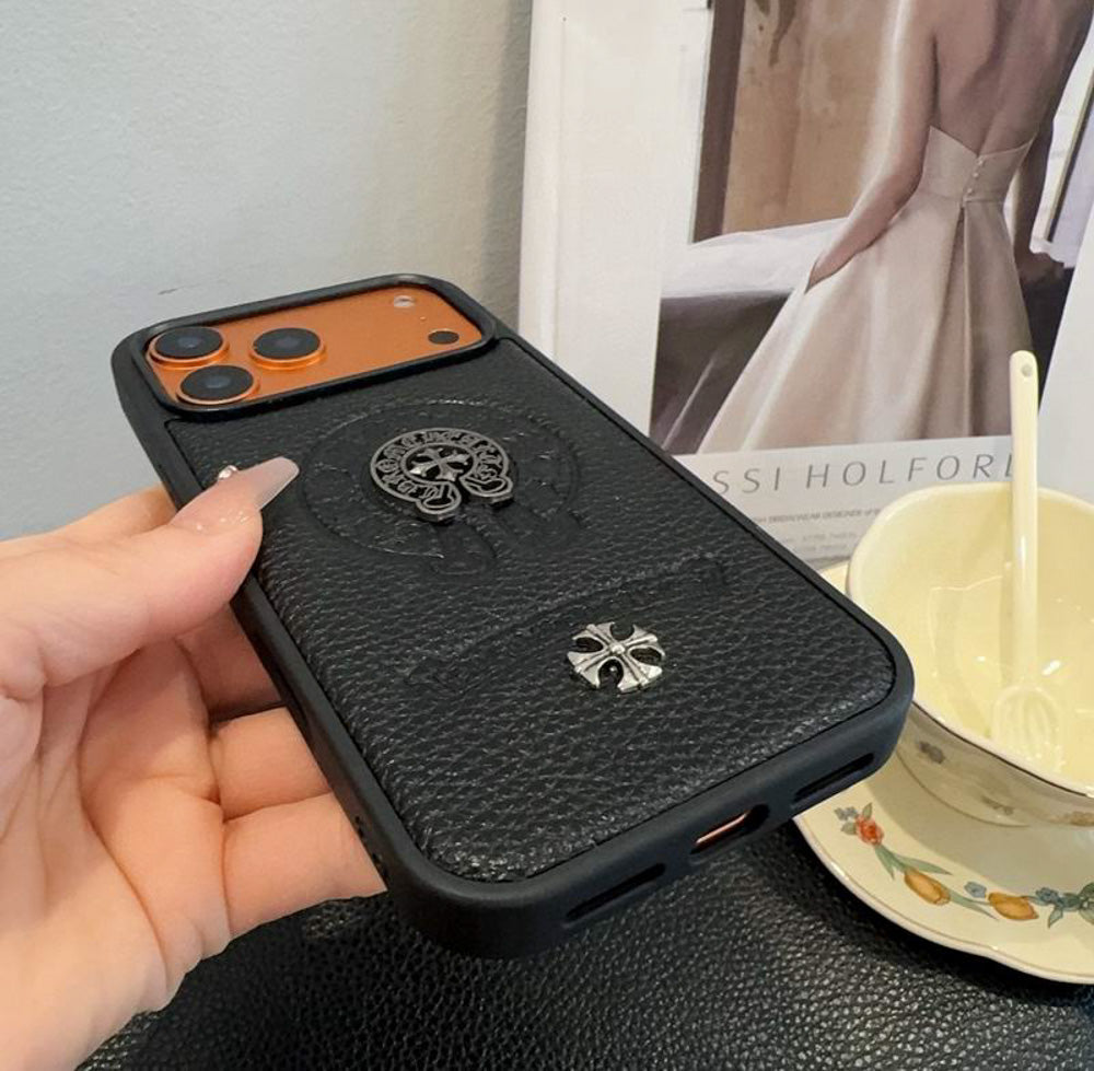 Leather Chrome Heart iPhone Case for 1317 / Pro / Pro Max