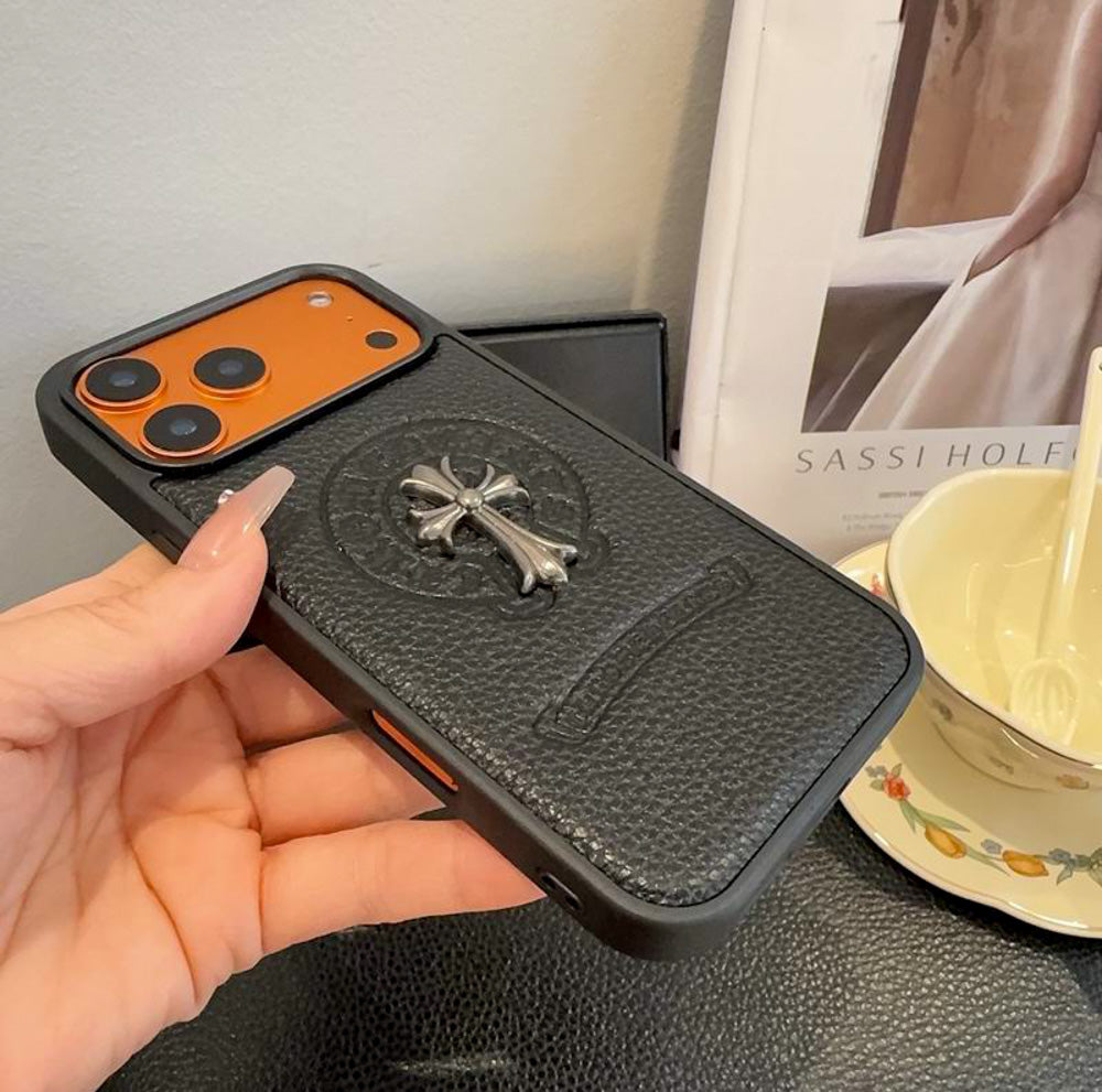 Leather Chrome Heart iPhone Case for 1317 / Pro / Pro Max
