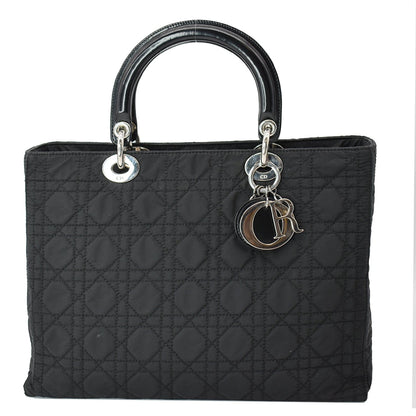 CHRISTIAN DIOR Lady Dior Nylon Cannage Canvas Tote Bag Black