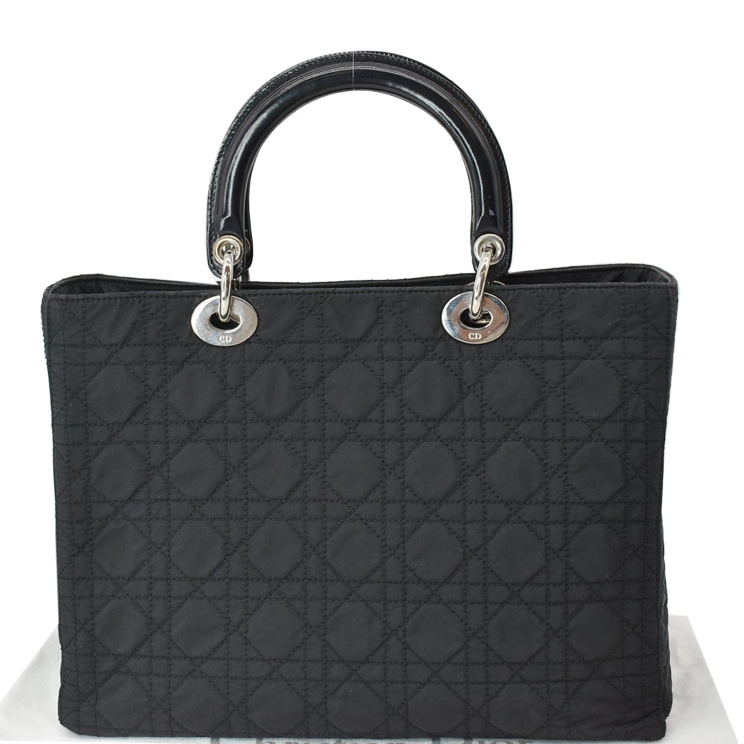 CHRISTIAN DIOR Lady Dior Nylon Cannage Canvas Tote Bag Black