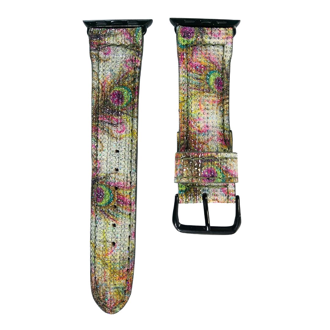 Cream Peacock Apple Watch Band Glitter