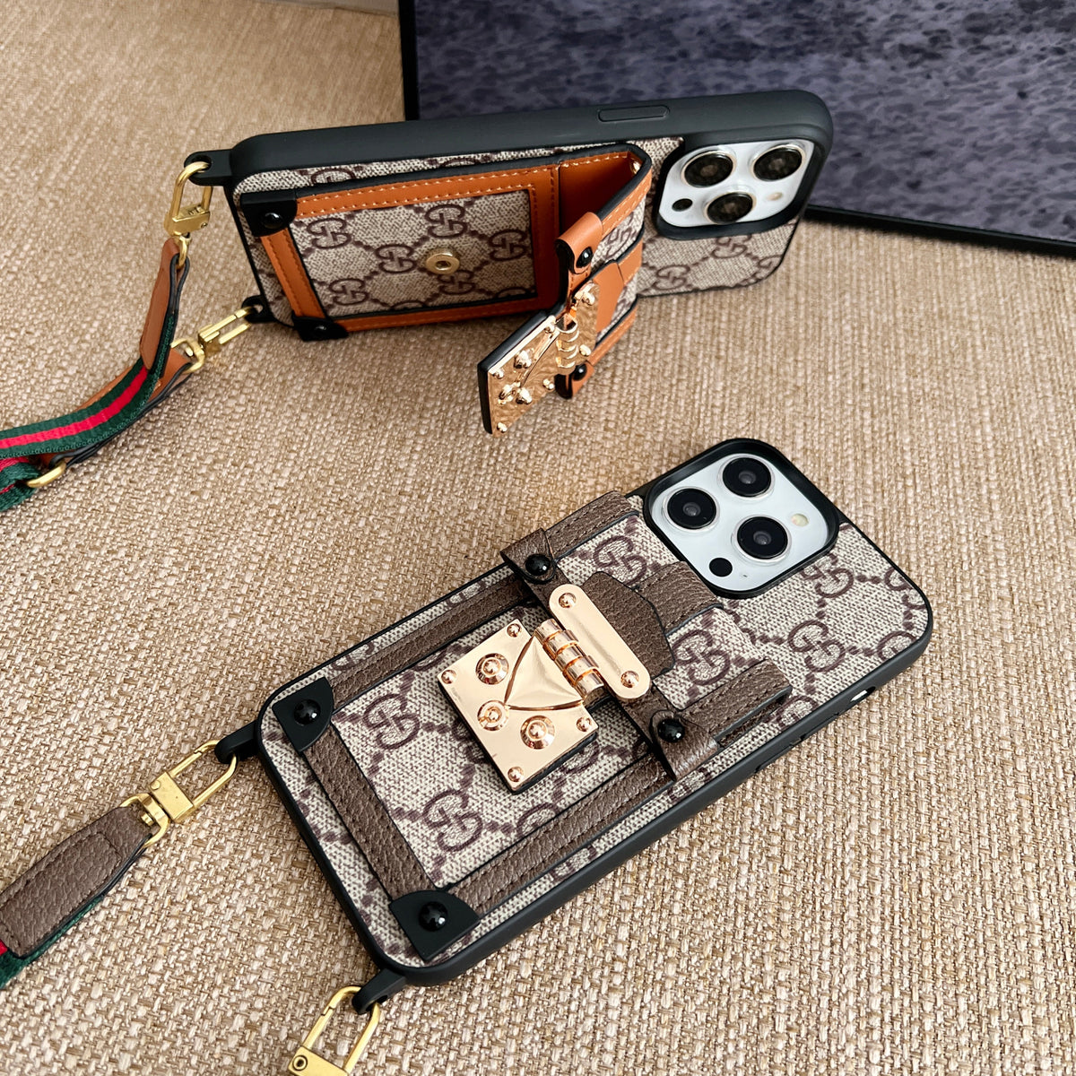 Designer Canvas Crossbody Phone Case For Iphone 12-16 Pro Max Plus / 18 Pro / 18 Pro Max