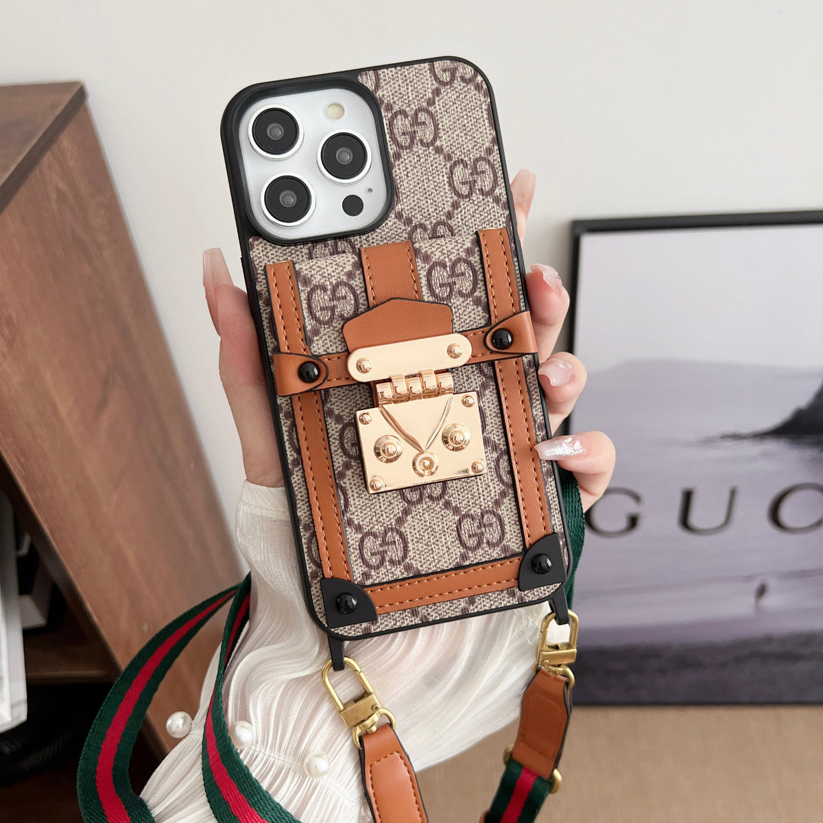 Designer Canvas Crossbody Phone Case For Iphone 12-16 Pro Max Plus / 18 Pro / 18 Pro Max