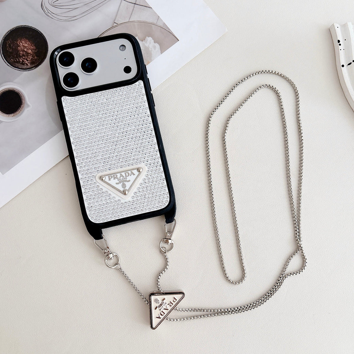Prada Phone Case On Chain Iphone 12-17 / Pro / Pro Max / Plus / Air / 18 Pro / 18 Pro Max