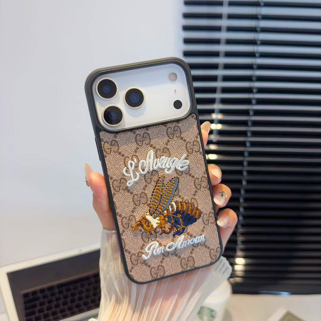 Gg Embroidery Iphone Case For 17 / Pro / Pro Max / Air Series / 18 Pro / 18 Pro Max