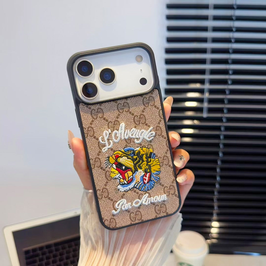 Gg Embroidery Iphone Case For 17 / Pro / Pro Max / Air Series / 18 Pro / 18 Pro Max