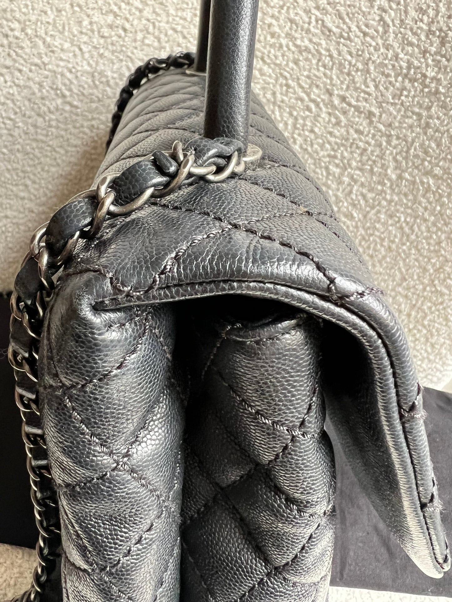 Chanel Black Quilted Caviar Leather Medium Coco Handle Bag