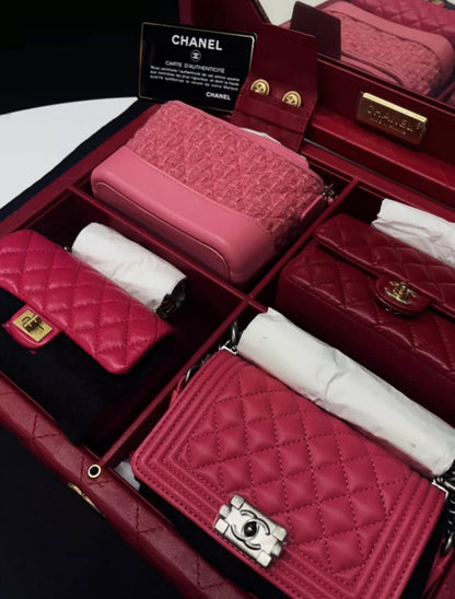 Chanel Set Of 4 Pink Mini Bags With Quilted Trunk