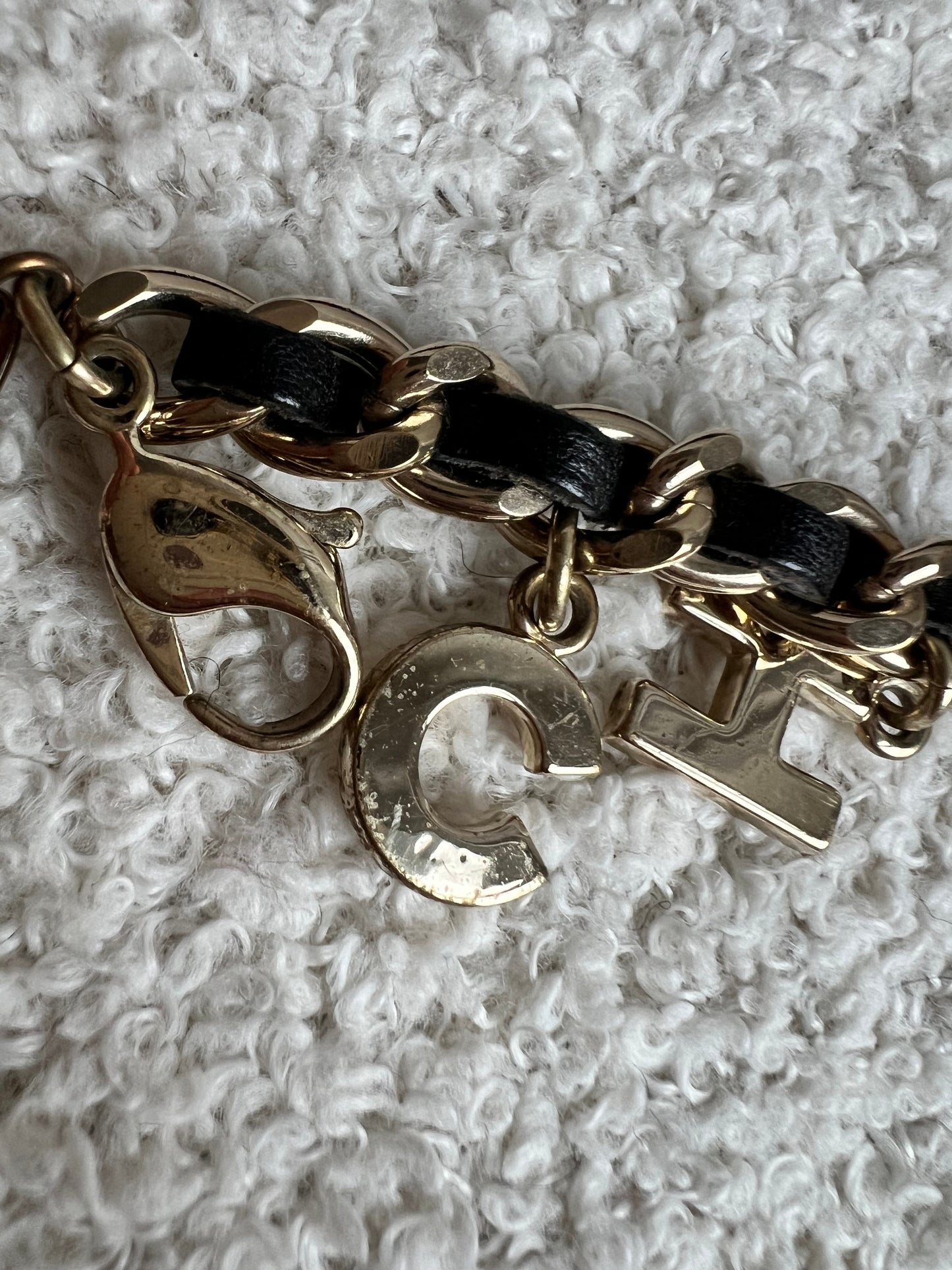 Chanel Leather Enchained Logo Charm Bracelet
